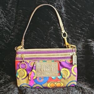 Coach Poppy Purple and Red Clutch with Gold Accents